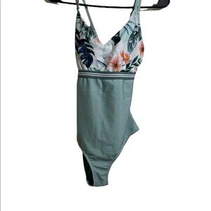 COPY - Quintsoul one piece swimsuit. Top floral and Bottom small striped. Mediu…